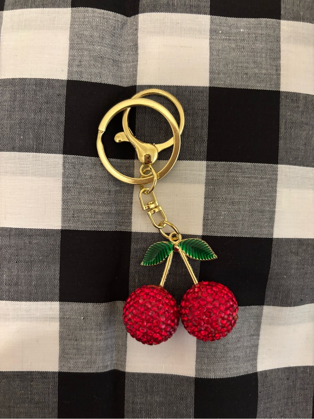 Gold Cherry Crystal Keychain - Red Cherry Charm